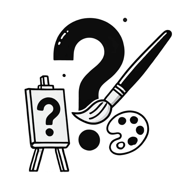 image for Here is the illustration featuring a paintbrush, a question mark, and a painting. Let me know if you’d like any further adjustments!